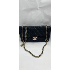 Chanel Vintage Classic Flap BlackLambskin Gold Hardware Quilted Double Chain Bag